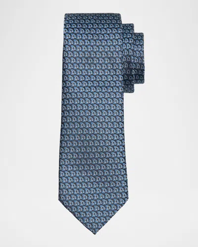 Ferragamo Men's Gancini Printed Silk Tie In Blue