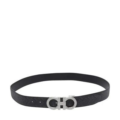 Ferragamo Men Gancini Reversible And Adjustable Belt In Black