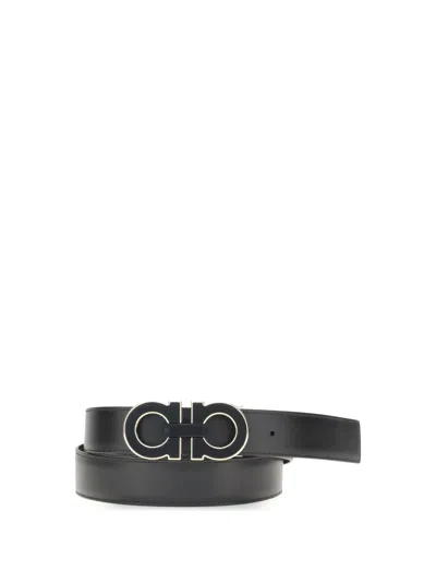 Ferragamo Men Gancini Reversible Belt In Black