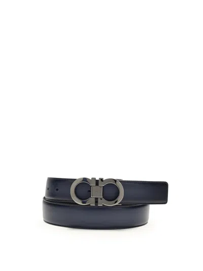Ferragamo Men Gancini Reversible Belt In Blue