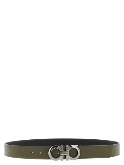 Ferragamo Olive Gancini Reversible Belt In Green