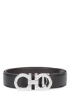Ferragamo Black And Brown Reversible Belt With Gancini Detail In Smooth Leather Man In Black