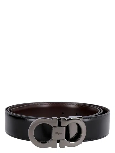 Ferragamo Men's Gancini Reversible Leather Belt In Black