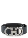 Ferragamo Reversible Belt With Brushed Finish Gancini In Black