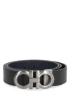 Ferragamo Adjustable Reversible Leather Belt With Textured Finish In Black