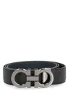 Ferragamo Reversible Belt With Brushed Finish Gancini In Black