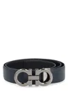 Ferragamo Reversible Belt With Brushed Finish Gancini In Black