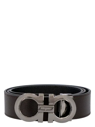 Ferragamo Men's Gancini Reversible Leather Belt In Brown