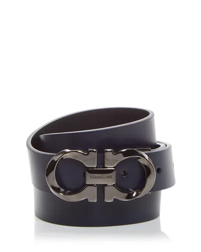 Ferragamo Men's Gancini Reversible Leather Belt In Nero