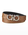 Ferragamo Men's Gancini Reversible Pebbled Leather Belt In Brown