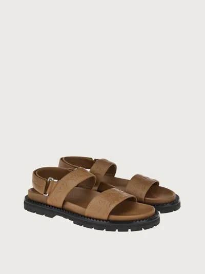 Ferragamo Men's Gancini Sandals In Brown