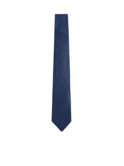 Ferragamo Logo Print Geometric Pattern Slim Tie In Blue