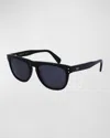 Ferragamo Men's Gancini Tea Cup Acetate Rectangle Sunglasses In Black