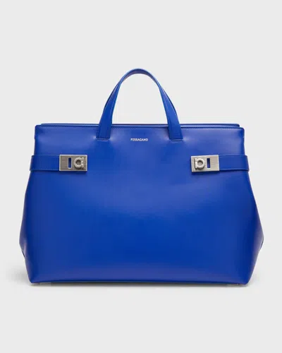 Ferragamo Men's Gancini Tote Bag In Blue