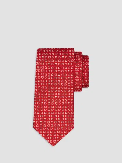 Ferragamo Gancini Print Silk Tie In Red