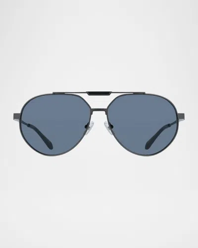 FERRAGAMO MEN'S GANCINO TITANIUM AVIATOR SUNGLASSES