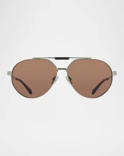 FERRAGAMO MEN'S GANCINO TITANIUM AVIATOR SUNGLASSES