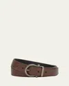 Ferragamo Men's Gancio-buckle Reversible Leather Belt In Cocoa Brown/nero