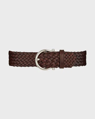 Ferragamo Men's Gancio-buckle Woven Leather Belt In T.moro 412