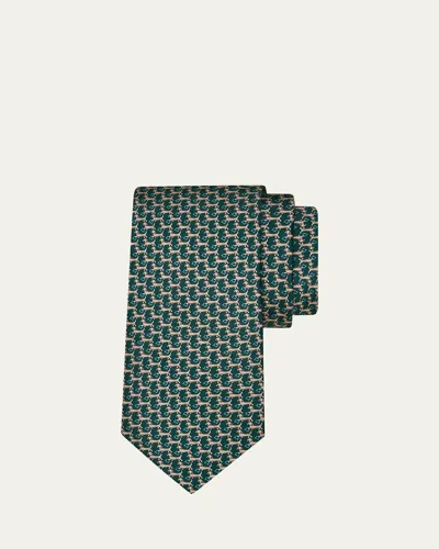 Ferragamo Dachshund Print Silk Tie In Green