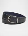 Ferragamo Men's Gancio-embossed Reversible Leather Belt In Black