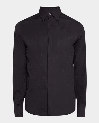 Ferragamo Men's Gancio Jacquard Sport Shirt In Black