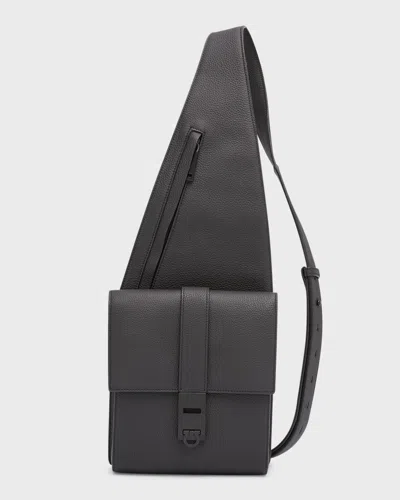 Ferragamo Men's Gancio Leather Crossbody Bag In Nero