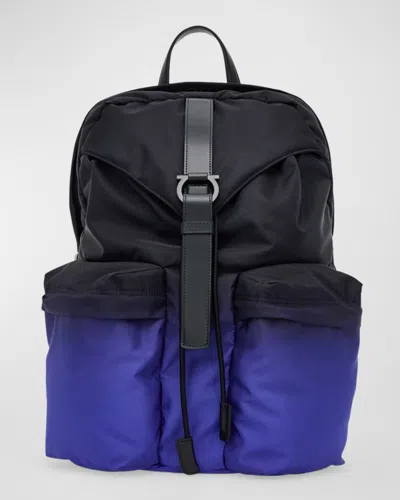 Ferragamo Men's Gancio Medium Nylon Backpack In Nero-lapis