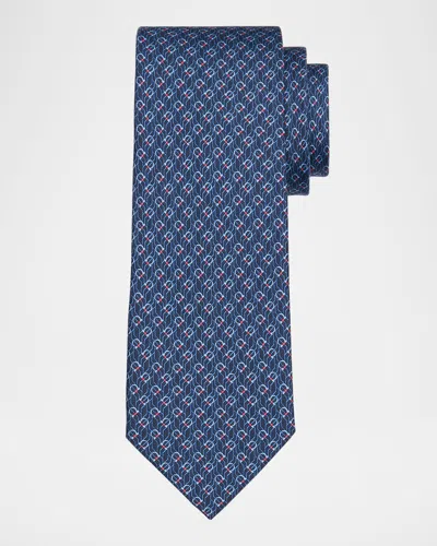 FERRAGAMO MEN'S GANCIO MICRO-GEOMETRIC TIE