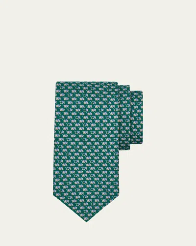 Ferragamo Men's Gancio-elephant Silk Tie In Green