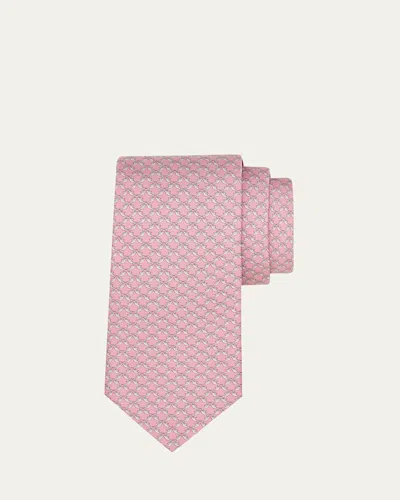 Ferragamo Men's Geometric Fish-print Tie In Brown