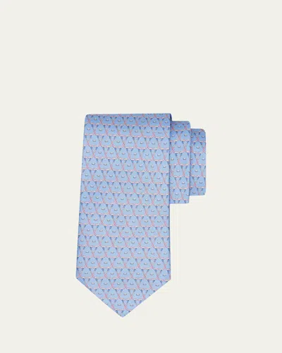 Ferragamo Men's Geometric Hockey Stick Silk Tie In Blue