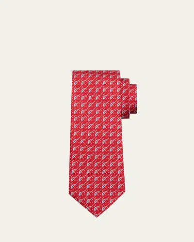Ferragamo Men's Geometric-print Tie In Red