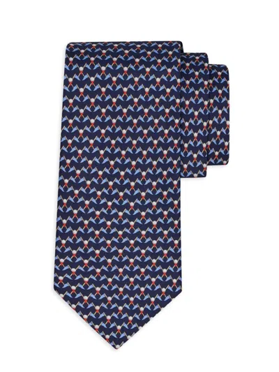 Ferragamo Club Print Silk Tie In Blue