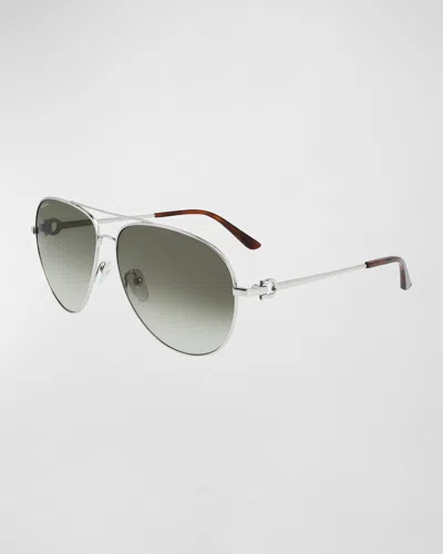Ferragamo Men's Gradient Metal Aviator Sunglasses In Light Ruthenium