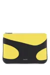 FERRAGAMO MEN'S GRAINED LEATHER CUT-OUT POUCH HANDBAG IN MIXED COLORS FOR SS24