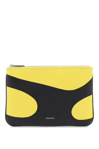 Ferragamo Men's Grained Leather Cut-out Pouch Handbag In Mixed Colors For Ss24 In Multicolor
