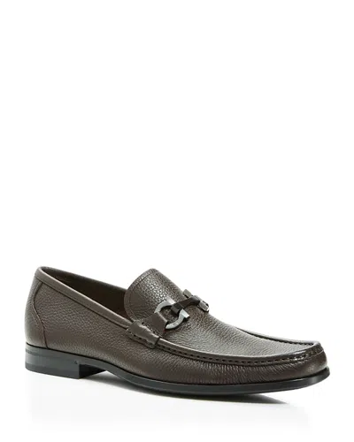 Ferragamo Almond Toe Leather Loafers With Metal Hardware In Hickory