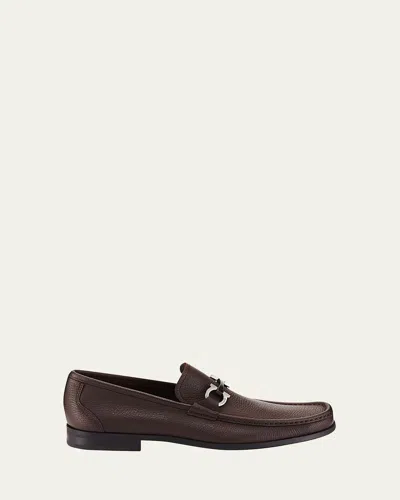 Ferragamo Men's Grandioso Grained Calfskin Gancini Loafer In Hickory
