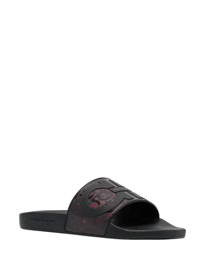 Ferragamo Men's Groove Logo-embossed Slider Sandal In Red In Black