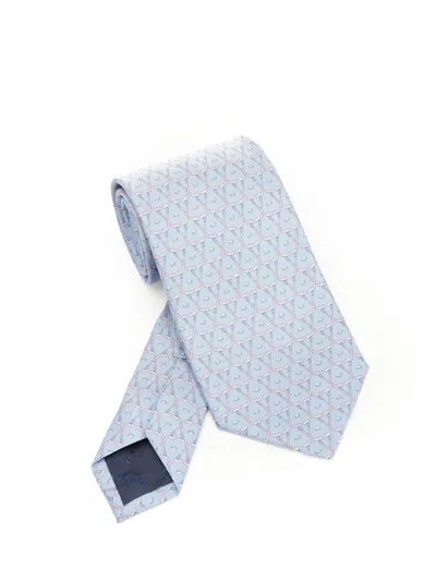 Ferragamo Logo Detailed Printed Tie In Blue