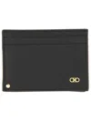 Ferragamo Black Card-holder With Micro Gancini Detail In Hammered Leather Man In Black