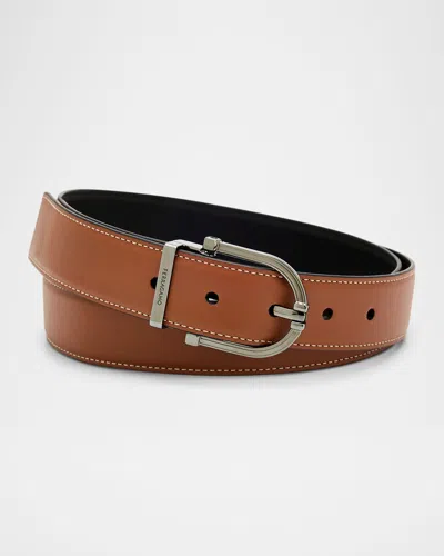 Ferragamo Men's Horseshoe-buckle Double Adjustable Leather Belt In Brown