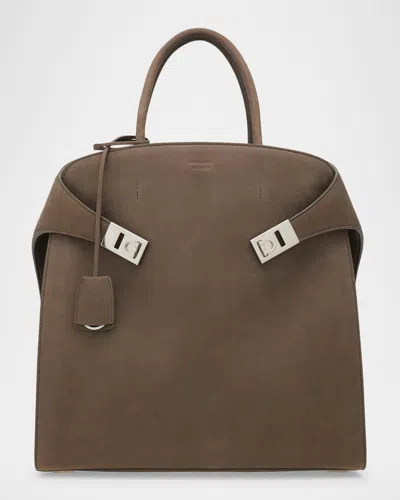 FERRAGAMO MEN'S HUG HAMMERED CALFSKIN TOTE BAG