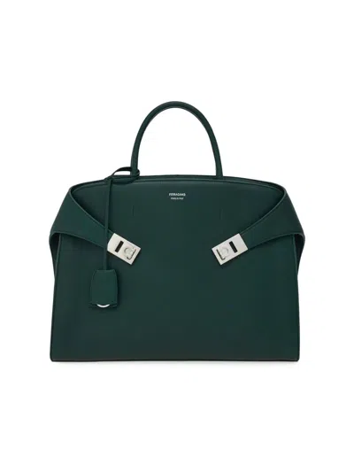Ferragamo Men's Hug Hammered Leather Tote In Green