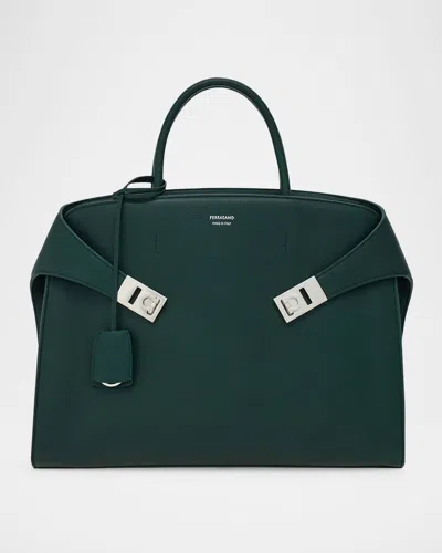 Ferragamo Men's Hug Leather Briefcase In Green