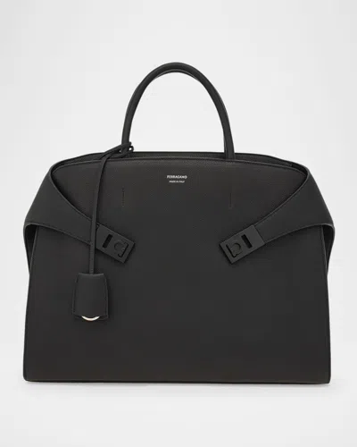 Ferragamo Men's Hug Leather Briefcase In Nero