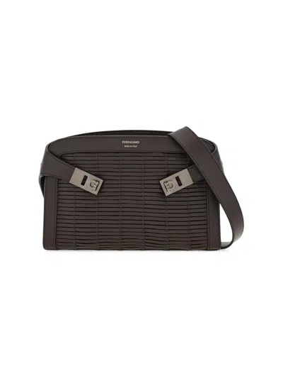 Ferragamo Men's Hug Leather Shoulder Bag In Brown