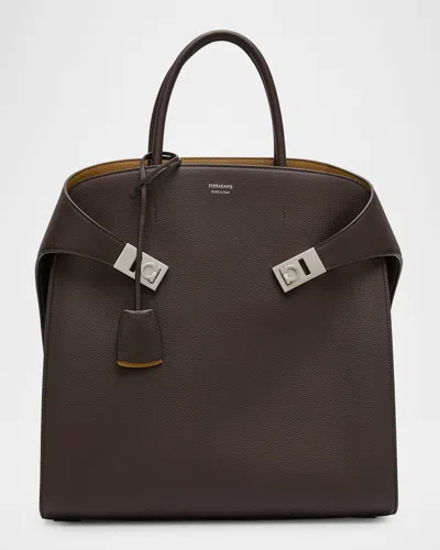 Ferragamo Men's Hug Leather Tote Bag In Testa Di M