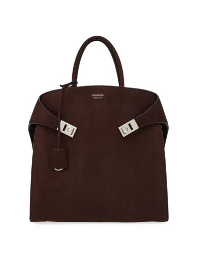 Ferragamo Men's Hug Suede Tote Bag In Brown